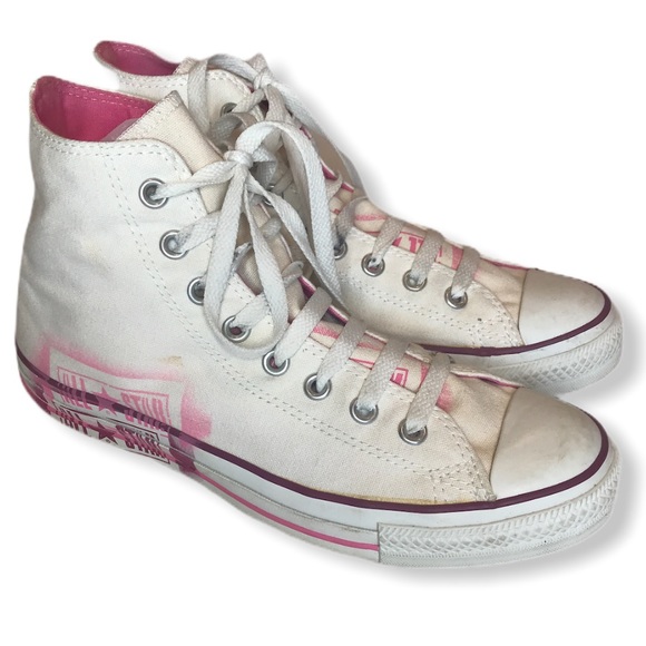 pink and white high tops